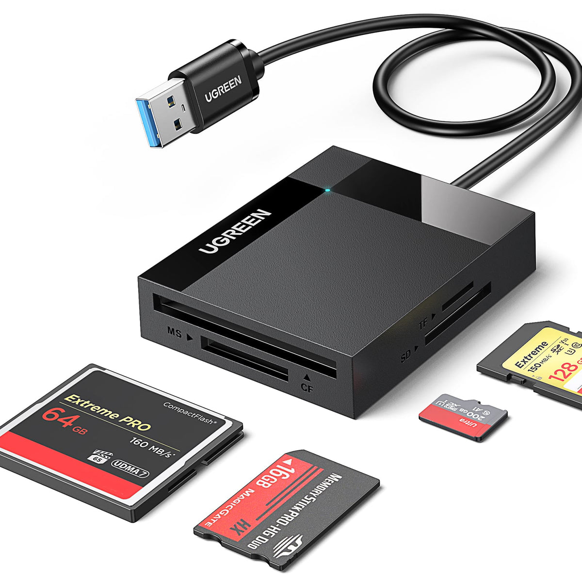UGREEN - USB-A to SD Card Reader, 4 in 1 Memory Card Reader - Black