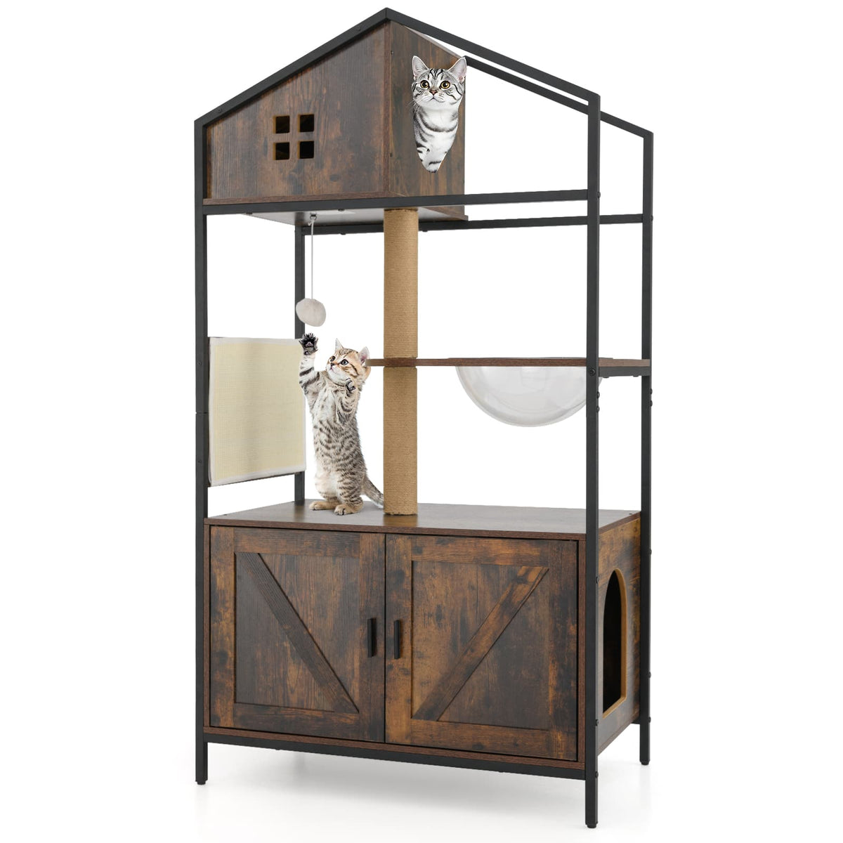 Gymax - Cat Tree w/ Litter Box Enclosure w/ Hidden Washroom Scratching Posts & Pad - GYM18075