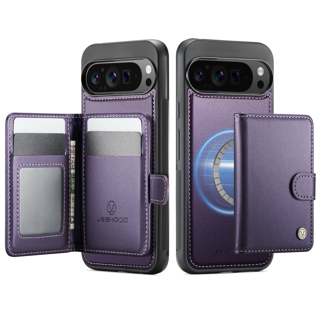 Dteck - For Google Pixe 10 Pro XL Leather Flip Stand RFID Leather Wallet Mag Safe Case With Deachable Card Holder - Purple