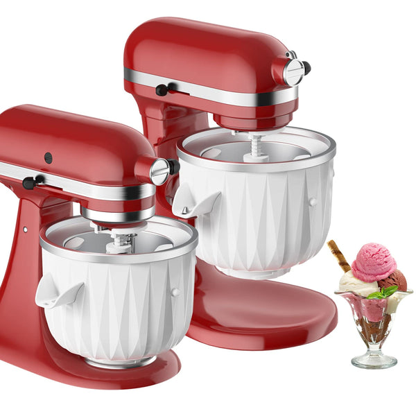 Gvode - Ice Cream Maker Attachment, Compatible with KitchenAid®, Leak-Proof Bowl, Sorbet/Gelato/Yogurt - White Style