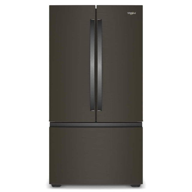 Front. Whirlpool - 36 in. Wide 24 cu. ft. 3-Door French Door Counter Depth Refrigerator - Black Stainless Finish.