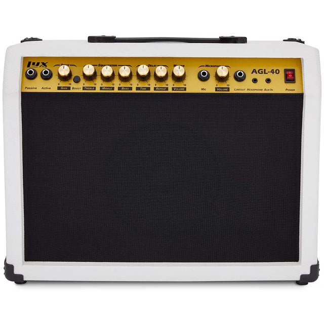 LUX AGL-40

EQUATION - DELAY

Passive Active

GAIN BOOST TREBLE MOODLE BASS TIME REPEAT

VOLUME

LINEOUT HEADPHONE AUX IN

POWER