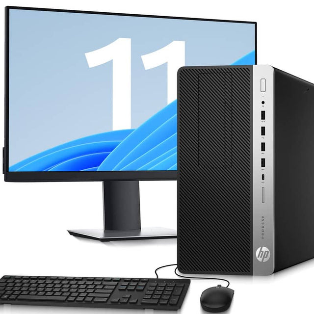 Front. HP - G4 Tower Desktop PC | Intel Core i5-8th 3.2GHz | 16GB DDR4 RAM | 512GB SSD | 24" LED | KB & Mouse | Wi-Fi | Win11 - Black.