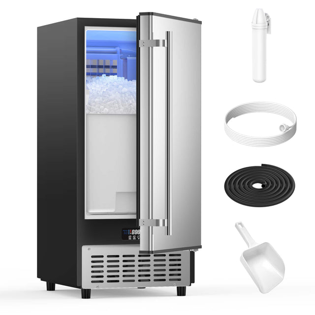 Front. Coolake - Coolake 15” W Under Counter Ice Maker 80lbs/day with 40lbs Storage, Auto-cleaning LCD Panel Built-in Outdoor Ice Machine - Silver.