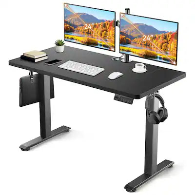 Lorbin - 63×24 Inch Electric Standing Desk 3 Memory Heights Wooden Desk Cable Management Home Office Gaming
