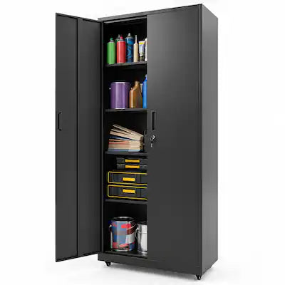 Costway - 73" Rolling Metal Storage Cabinet with 4 Smooth Wheels, 2 Locks & 2 Keys for Office