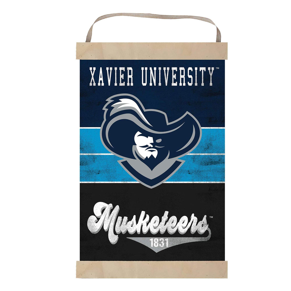Jardine - Xavier Musketeers Reversible Retro Logo Banner Sign - Navy