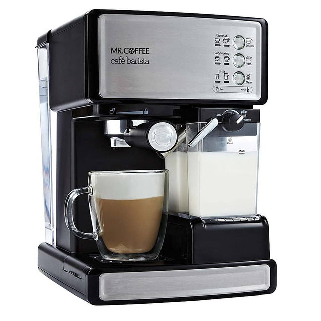 Angle. Mr. Coffee - Café Barista Single Serve 3-in-1 Espresso Machine with 15 with Bars of Pressure with Milk Frother - Stainless Steel.