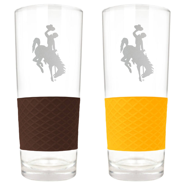 Front. Great American Products - Wyoming Cowboys 22oz. Logo Score Pint Glass Two-Piece Set - Multicolor.