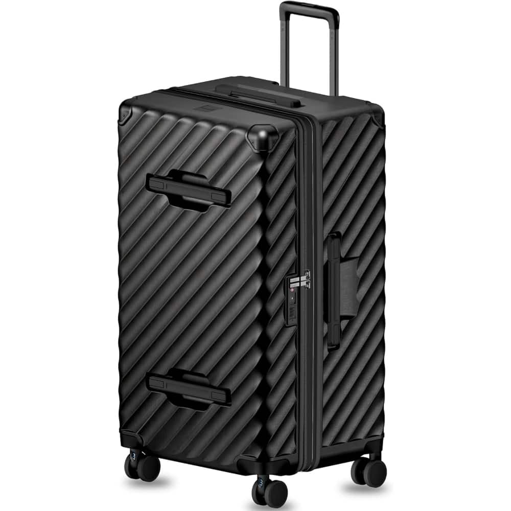 LUGGEX - 30 Inch Checked Luggage, Expandable PC Hardside Large Trunk Suitcase with Shock - Absorbing Wheels - EX-Pro - Black