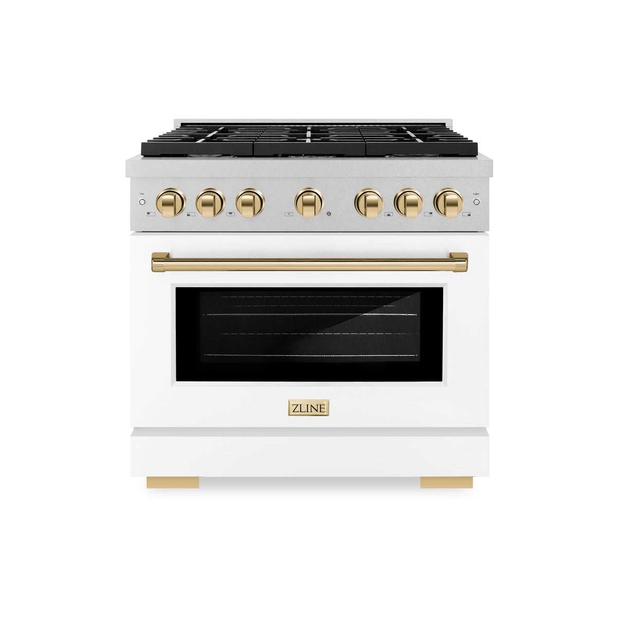 ZLINE - 36 in. Wide 6 Burner 5.2 cu. ft.  Autograph Paramount Dual Fuel Freestanding Range with White and Gold Accents - White