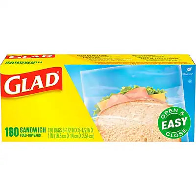 Glad - Fold Top Bags, Sandwich, 180 Bags/Box