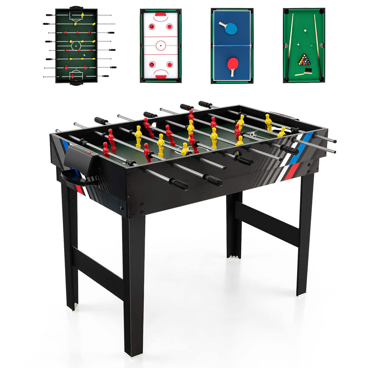 Gymax - 4-in-1 Multi Game Table 49'' Combo Game Set W/Soccer Billiards for Home Play Room - Black