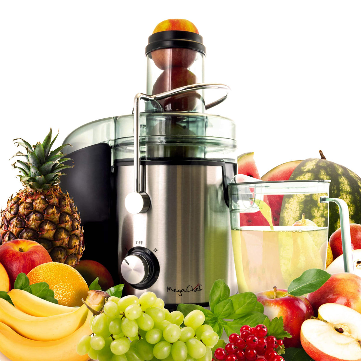 MegaChef - Wide Mouth Juice Extractor with Dual Speed Centrifugal - Silver