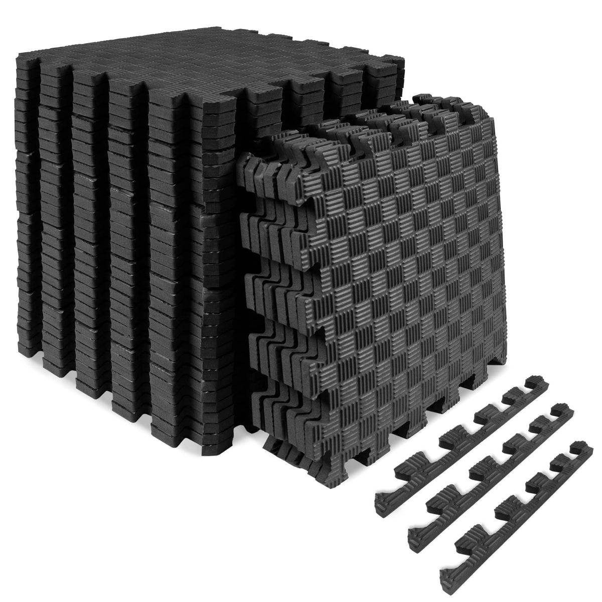 ProsourceFit - Checkered Exercise Puzzle Mat 12 x 12 1/2-in, 36 Sq Ft - 36 Tiles - Black