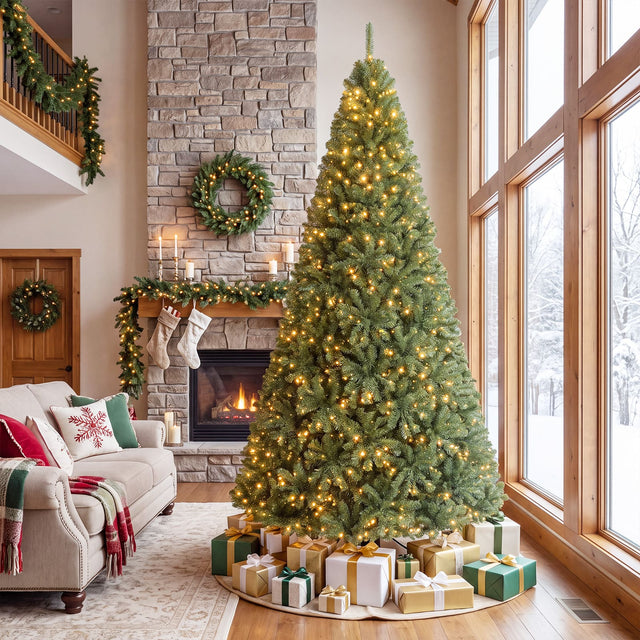 Front. Gymax - Gymax 9 FT Prelit Christmas Tree w/1000 LED Lights & 2944 PVC Branch TipsMetal Stand Green - Green.