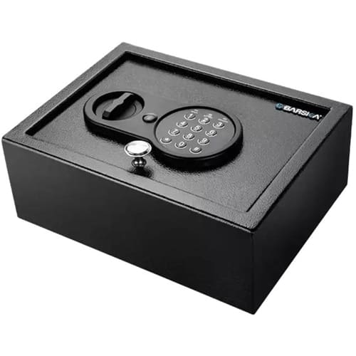 Barska - 0.15 Cu Ft Digital Keypad Drawer Safe – Solid Steel Top-Opening Security Box with Deadbolts for Home, Office & Valuables - Black