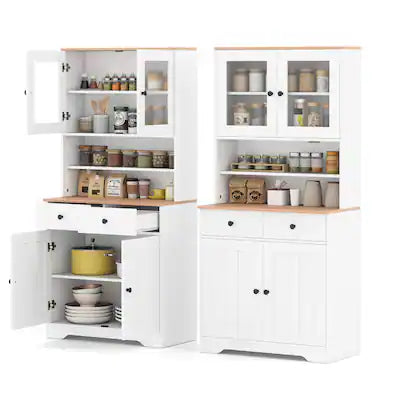 Costway - Pantry Cabinet 67" Tall Kitchen Floor Cabinet with 2 Removable Shelves 2 Drawers