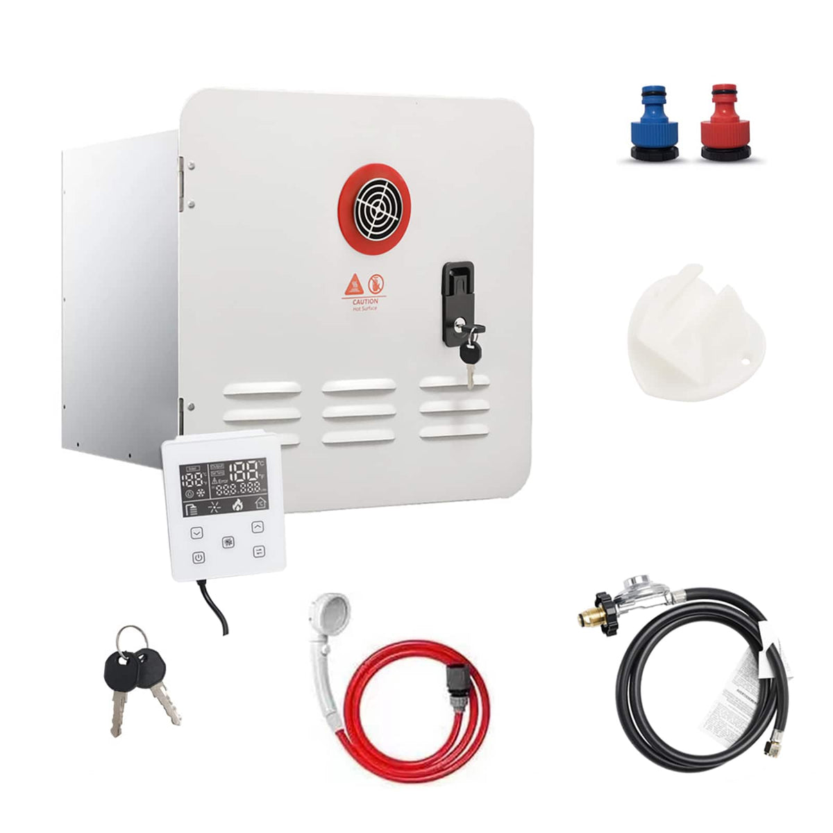 Topteng - 65,000 BTU RV Tankless Propane Water Heater-Digital Constant Temperature, Low Pressure Start, with Controller&Shower Kit - White