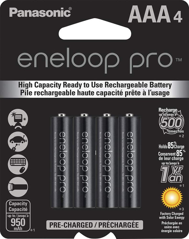 Front. Panasonic - eneloop pro Rechargeable AAA Batteries (4-pack) - Black.