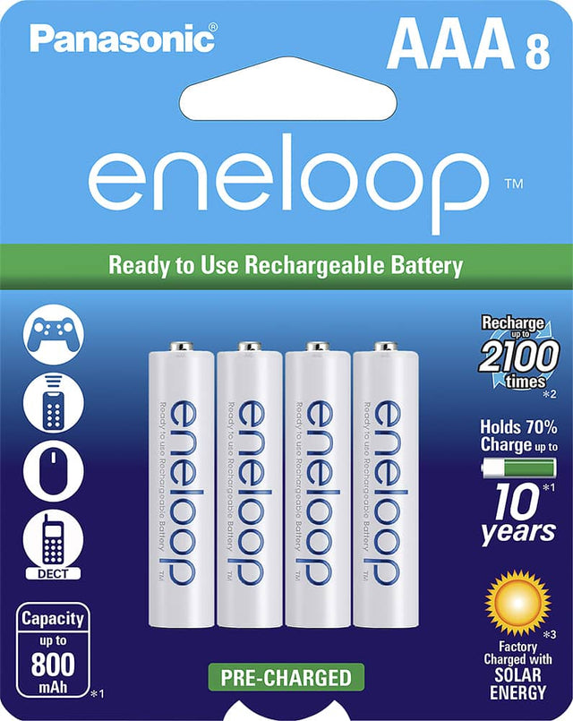 Front. Panasonic - eneloop Rechargeable AAA Batteries (8-pack) - White.