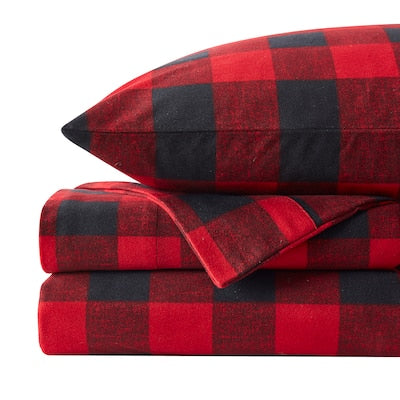Sweet Home Collection - Buffalo Plaid Printed Extra Deep Pocket Flannel Sheet Set - Queen