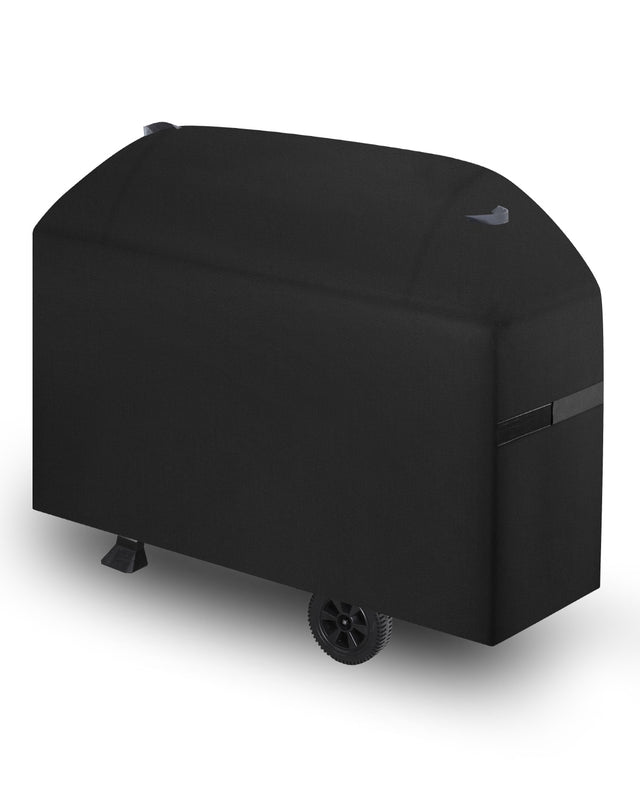 Front. VEVOR - Grill Cover, 63 inch BBQ Covers for Outdoor Grills, Fade Resistant, Weather Resistant Heavy Duty 600D Polyester - Black Fabric, White Reflective Strips.