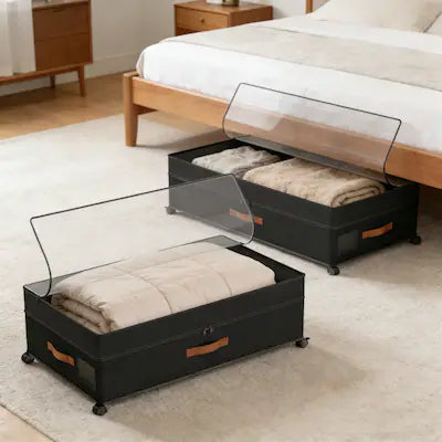 Malletson - Underbed Storage Containers with Wheels, 2-Pack Rolling Wire Mesh Organizer for Clothes, Shoes, Bedding