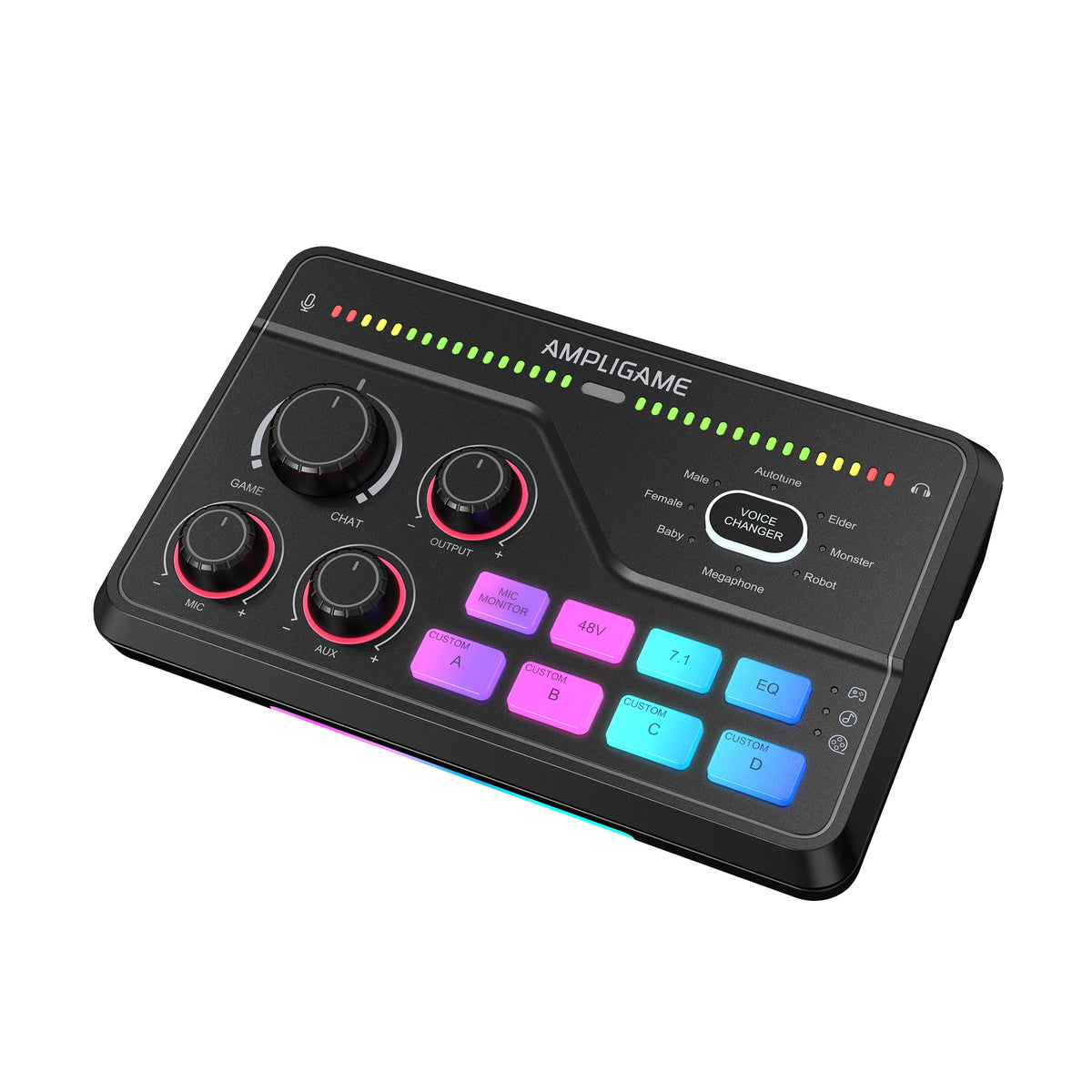 FIFINE - Gaming Audio Mixer for Streaming and Chat - 7.1 Surround, XLR Preamp, Voice Changer, RGB, Volume, 3 EQ Modes - Black