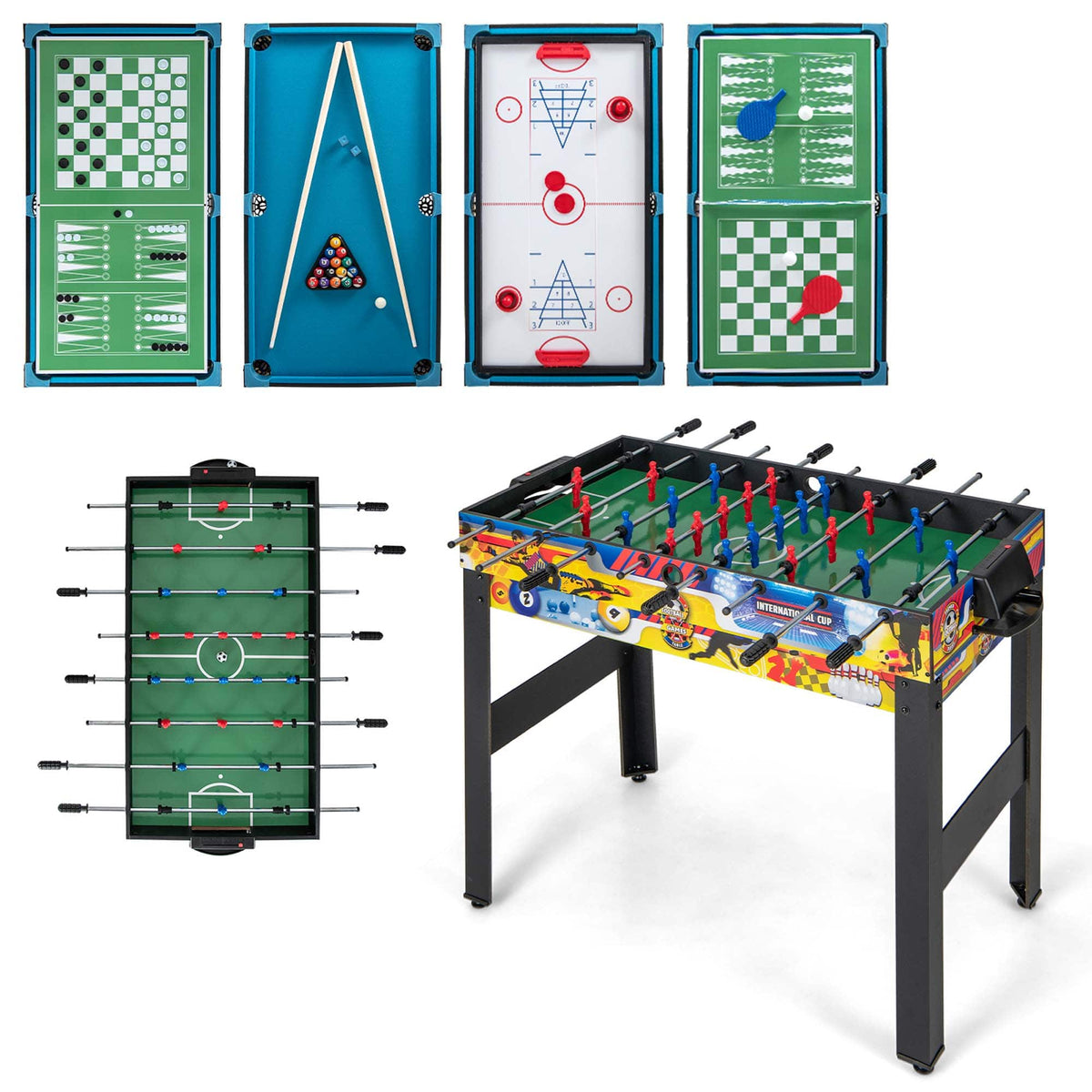 Costway - 12-in-1 Combo Game Table Set with Foosball Air Hockey Pool Ping Pong Chess Bowling - Gray