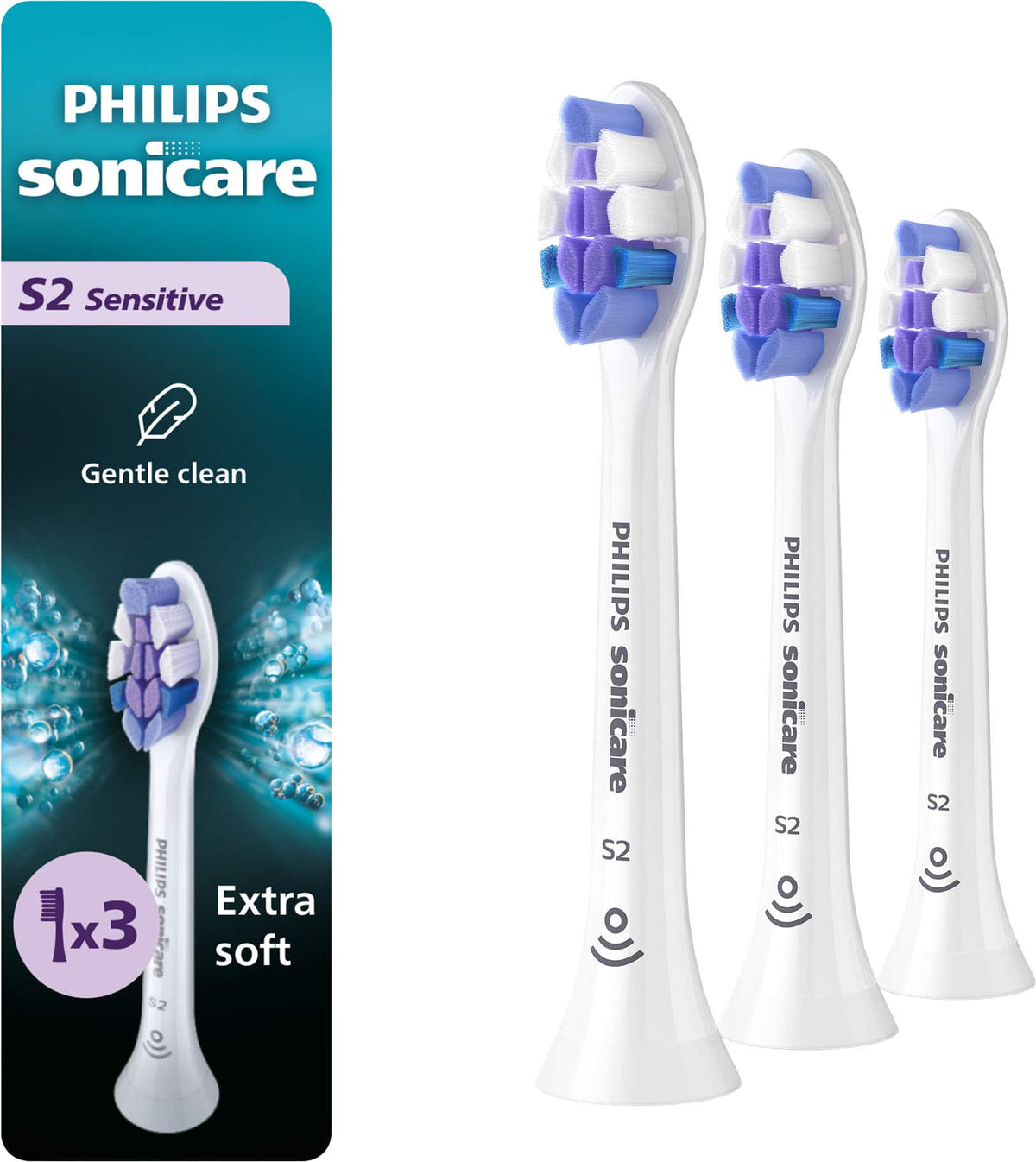 Philips Sonicare - S2 Sensitive - Replacement Toothbrush Heads, 3 Pack, HX6053/77 - White