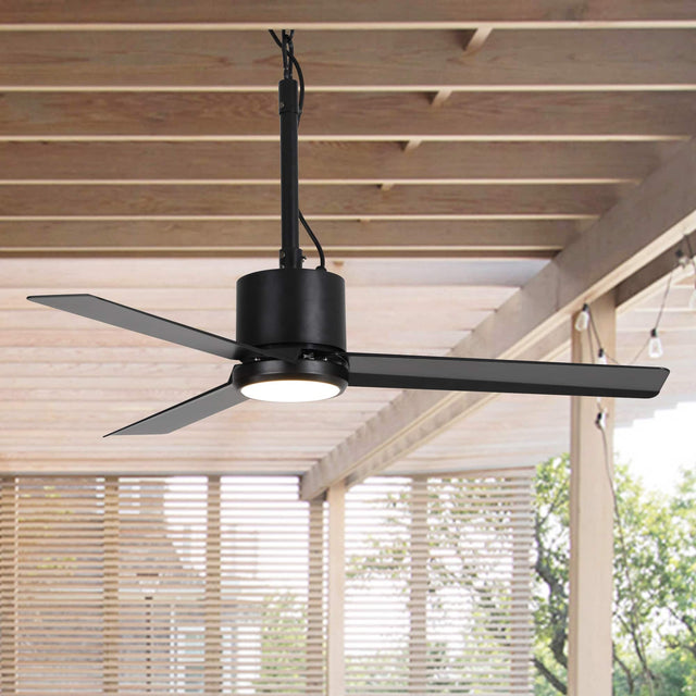 Front. Parrot Uncle - 42" Modern Waterproof Wet Outdoor Gazebo Hook Ceiling Fan with Dimmable LED Light, Remote and Plug in - Black.