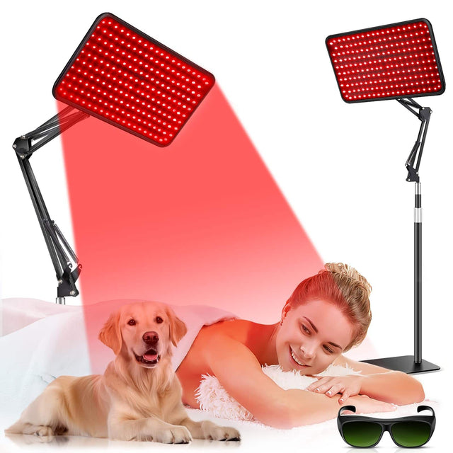 Front. Morfone - Morfone 200LED 660nm+850nm+940nm NIR light Therapy Panel with Adjustable Stand & Safety Goggles.