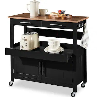 Best Choice Products - 36in Large Rolling Kitchen Island Cart, 2-Door Cabinet, Outlet, Hooks, & Wheels