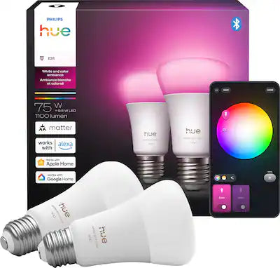 Philips - Hue Smart A19 E26 Bulb, 2pk