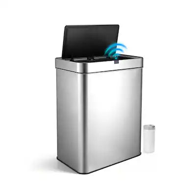 Innovaze - 13 Gallon Stainless Steel Rectangular Motion Sensor Kitchen Trash Can with Bonus 26 Trash Bags