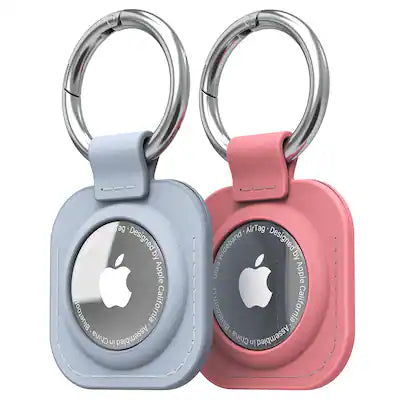 Vena - 2 Pack For Apple AirTag Holder, AirTag Keychain Leather, AirTag Case Cover For Pet Dog Cat Collar Luggage, Blue & Pink
