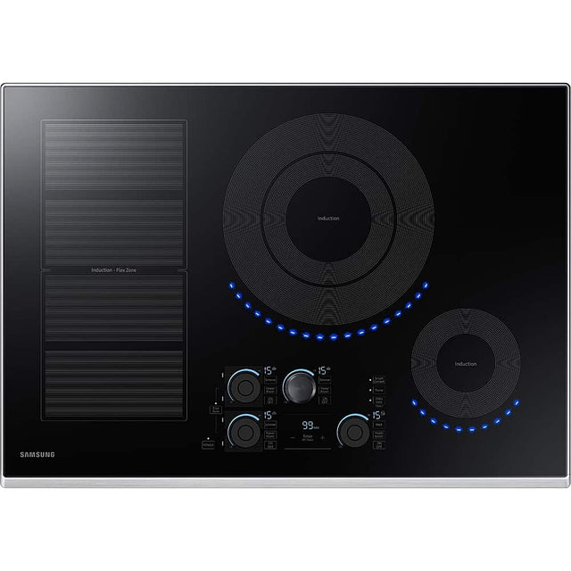Front. Samsung - 30" Induction Cooktop with WiFi and Virtual Flame - Stainless Steel.
