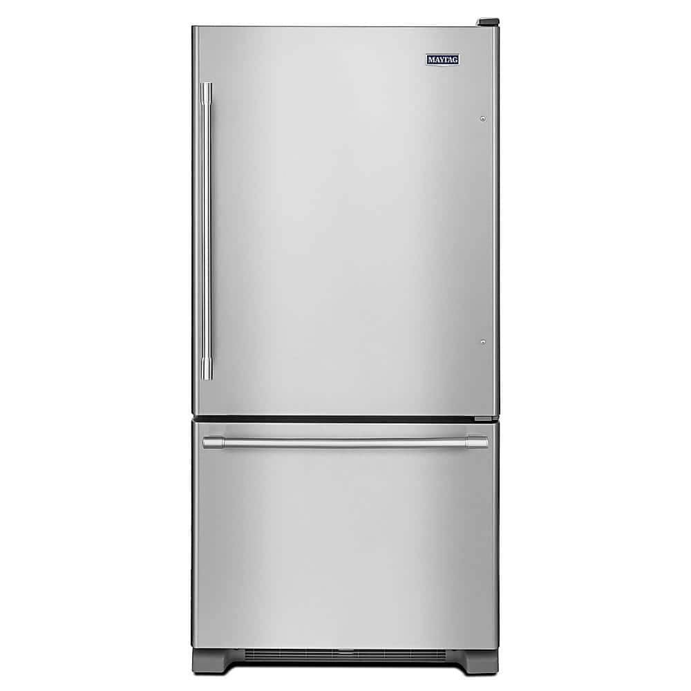 Maytag - 30 in. Wide 19 cu. ft. Bottom-Freezer Refrigerator with Humidity-Controlled FreshLock Crispers - Stainless Steel