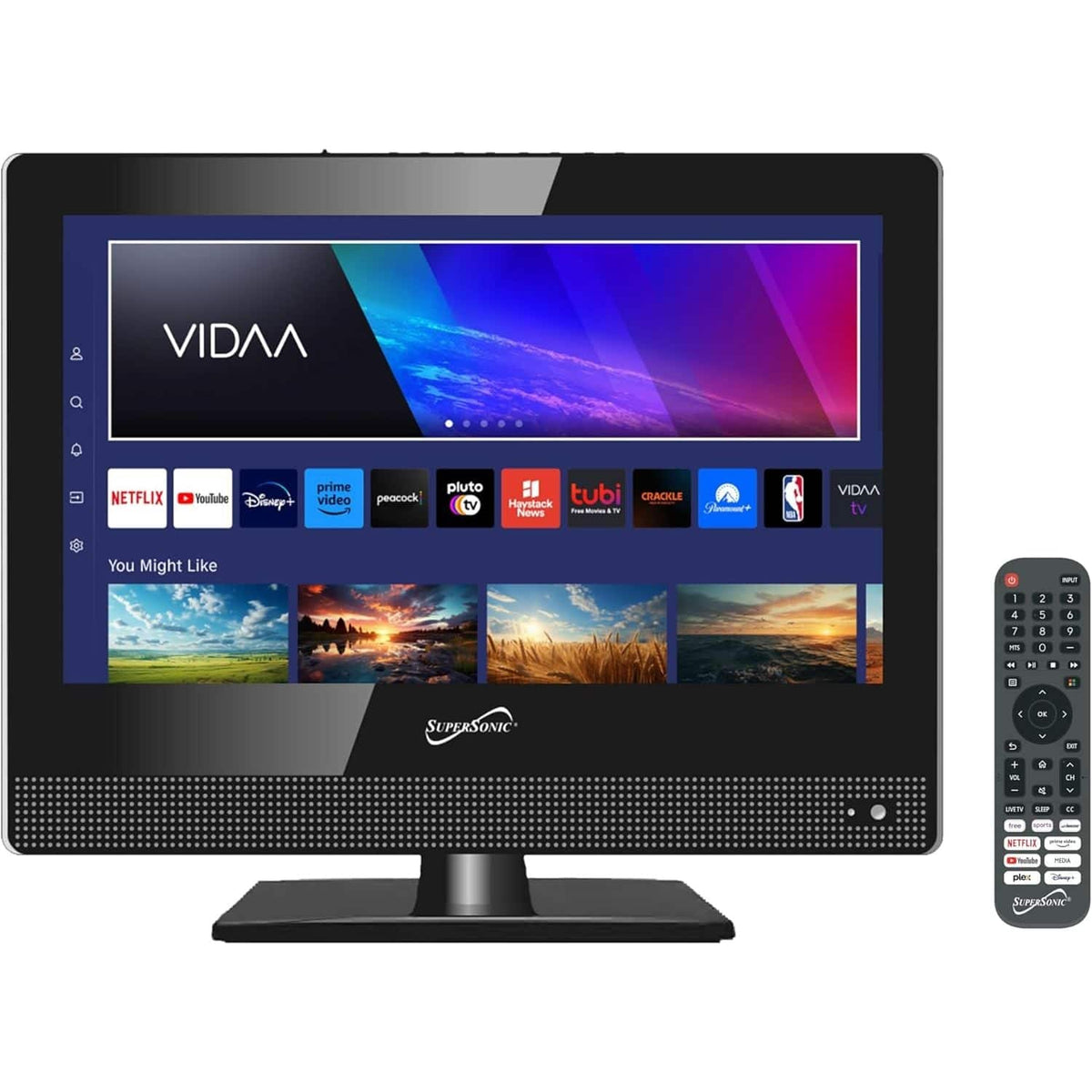 Supersonic - SC-1520VTV 15.6 Smart LED TV 1080p WiFi USB 3x HDMI built-in speakers remote & DC car cord included.