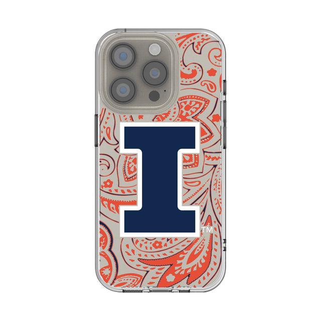Front. Keyscaper - Illinois Fighting Illini iPhone Paisley Design Clear Case - 15 Pro - Multicolor.