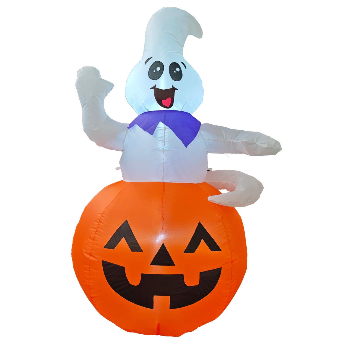 GOOSH Inflatables - GOOSH 5 FT Halloween Inflatable Outdoor Ghost Sitting on The Pumpkin - White