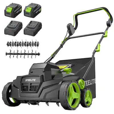Steelite - 42V (2x21V) Max 15-Inch 2-in-1 Cordless Dethatcher and Scarifier with 2x4.0 Ah Batteries & Charger