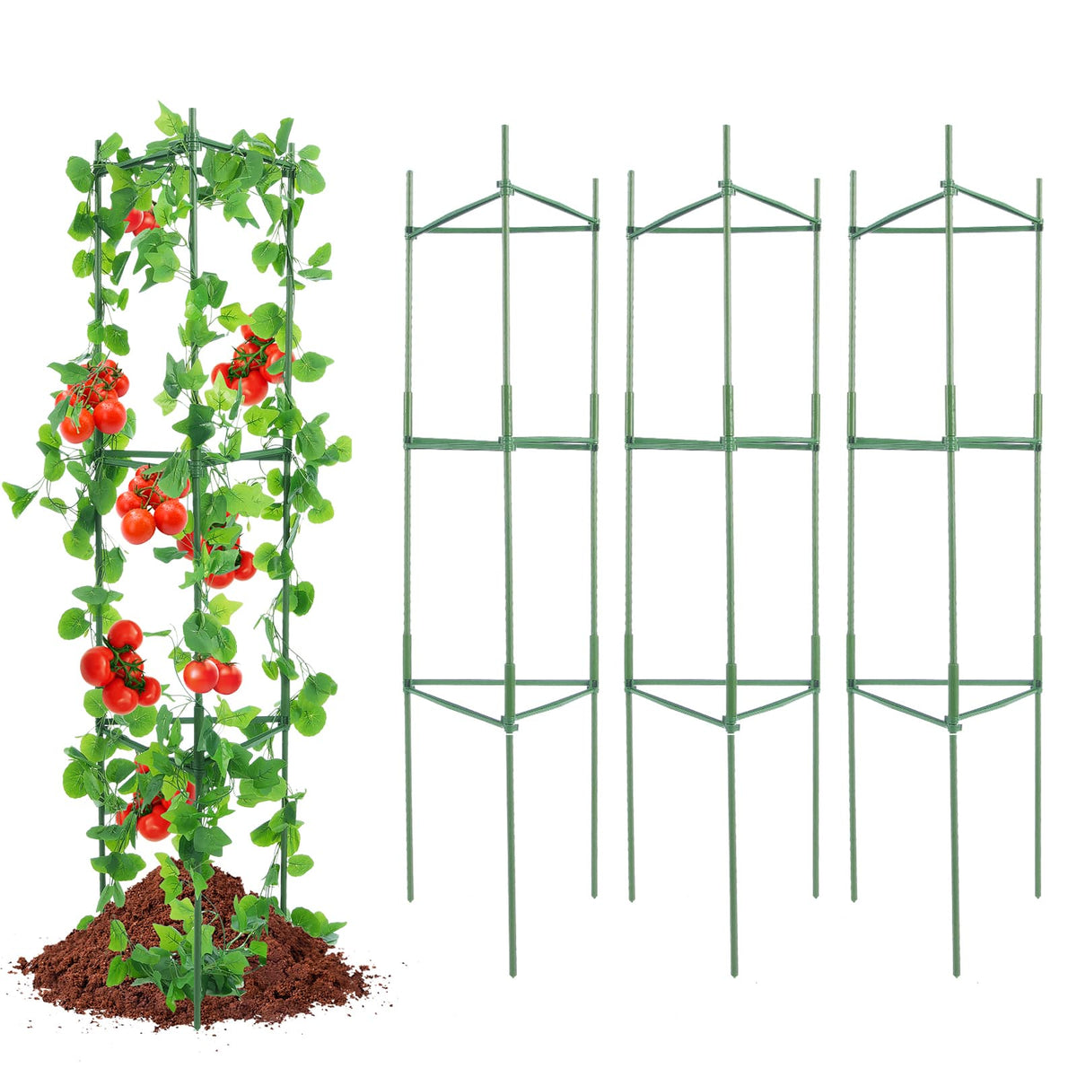 VEVOR - 6 Packs Tomato Cages for Garden, 48 inch Tomato Trellis Plant Stakes Support, Stackable Tall Plant Support Cage - Green