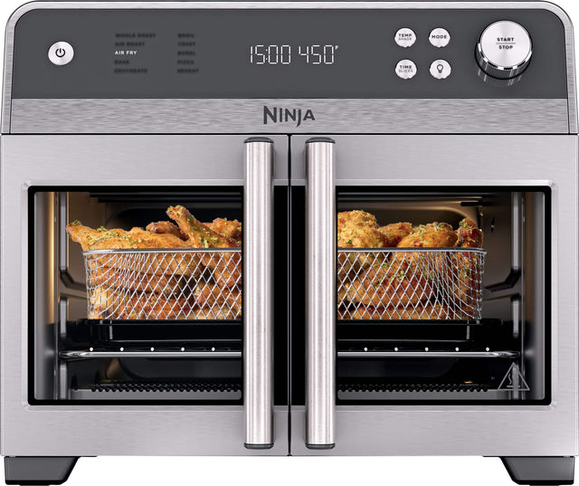 WHOLE ROAST  
AIR ROAST  
AIR FRY  
BAKE  
DEHYDRATE  
DENYORATE  
BRGIL  
TOAST  
RAGEL  
RIZZA  
REHEAT  

15:00 450°F  

TEMP SHADE  
MODE  
TIME SLICES  

START STOP  

NINJA