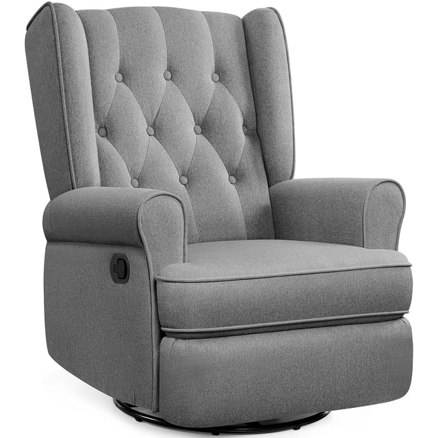 Front. KERDOM - Recliner Nursery Chair Swivel Glider, Rocking Living Room Single Sofa Ergonomic Accent Lounge Chair with Arm for Reading - Grey.