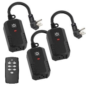 BN-LINK - Outdoor Remote Control Outlet Plug, Indoor Wireless Switch, Weatherproof, 15A, 3-Prong, 3-Pack - Black