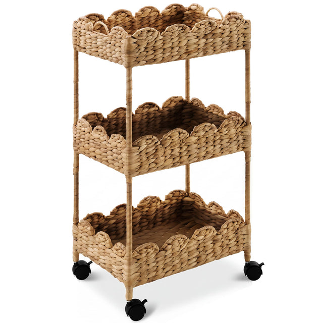 Front. Best Choice Products - Best Choice Products 3-Tier Scalloped Rolling Nursery Caddy w/Wheels, Storage Utility Cart - Chestnut - Chestnut.