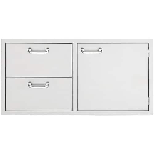 Angle. Sedona By Lynx - 42" Storage Door & Double Drawer Combo for Outdoor Kitchen - Silver.