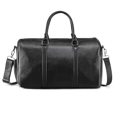 Unique Bargains - Leather Travel Duffle Bag for Men Women Stylish Water-Repellent Overnight Bag W/Shoe Pouch for Business Sport Gym